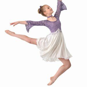A Wish Come True Girls L Purple Lace Dance Recital Dress, 12-14